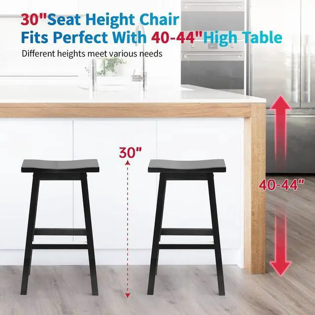 Alt view image 3 of 7 - PayLessHere Bar Stools Set of 2 for Kitchen Counter Solid Wooden Saddle Stools 30-Inch Height Home Furniture Barstool, Black