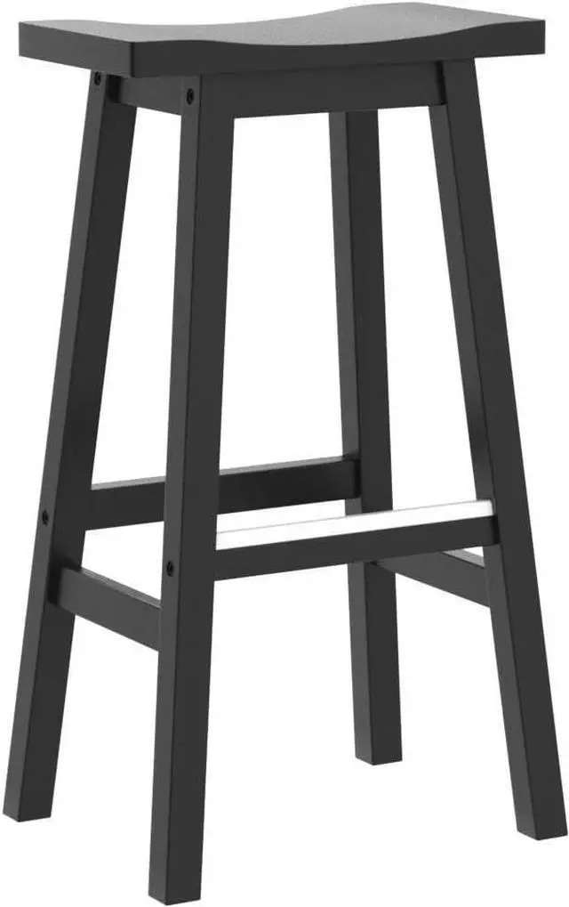 Alt view image 5 of 7 - PayLessHere Bar Stools Set of 2 for Kitchen Counter Solid Wooden Saddle Stools 30-Inch Height Home Furniture Barstool, Black