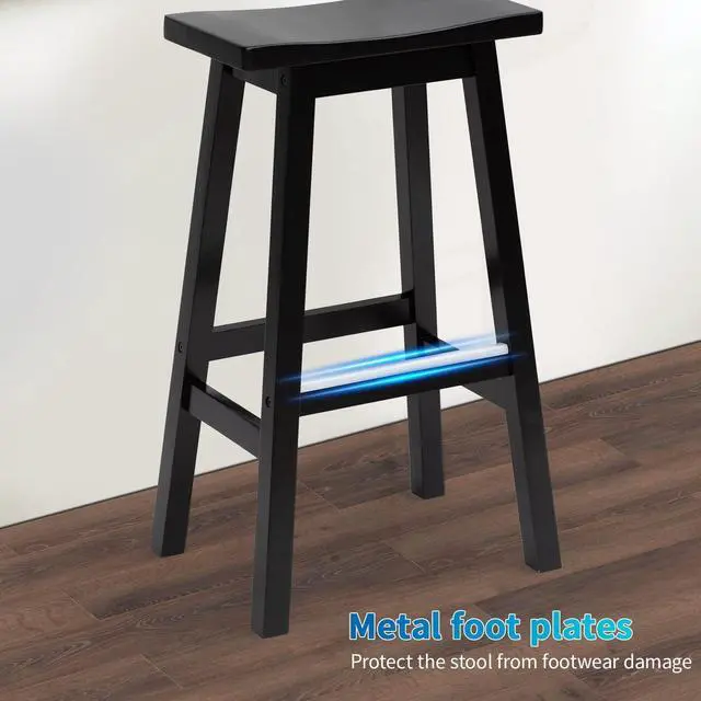 Alt view image 7 of 7 - PayLessHere Bar Stools Set of 2 for Kitchen Counter Solid Wooden Saddle Stools 30-Inch Height Home Furniture Barstool, Black