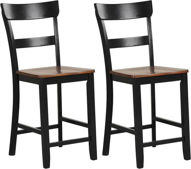 Main image of Giantex Wooden Bar Stools Counter Height Set of 2, 24.5" Farmhouse Wood Bar Dining Chairs with Solid Rubber Wood Frame, Backrest, Footrest, Armless Barstools for Home Bar, Kitchen Counter, Black
