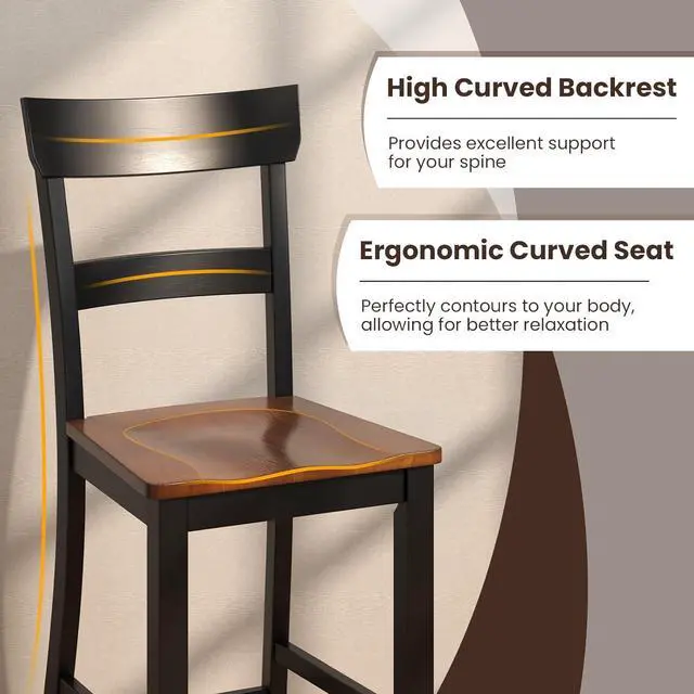 Alt view image 4 of 7 - Giantex Wooden Bar Stools Counter Height Set of 2, 24.5" Farmhouse Wood Bar Dining Chairs with Solid Rubber Wood Frame, Backrest, Footrest, Armless Barstools for Home Bar, Kitchen Counter, Black
