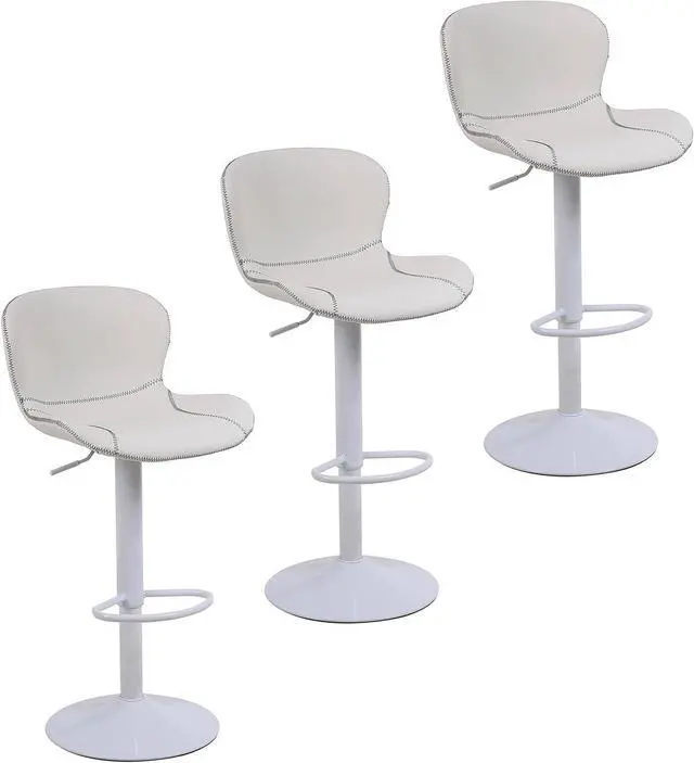 Main image of Bar Stools Set of 3, PU Leather Counter Height Barstools with Back, Height Adjustable Swivel Bar Chairs, Modern Armless Kitchen Island Stool, White