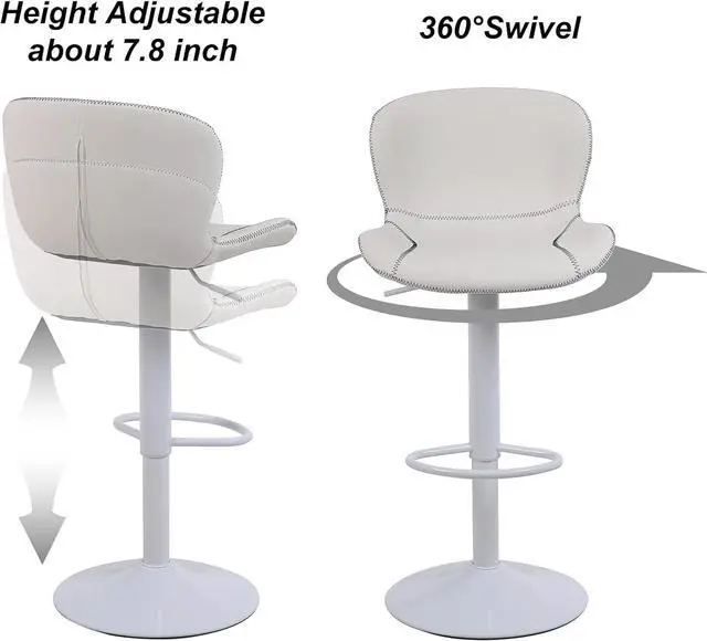 Alt view image 7 of 7 - Bar Stools Set of 3, PU Leather Counter Height Barstools with Back, Height Adjustable Swivel Bar Chairs, Modern Armless Kitchen Island Stool, White