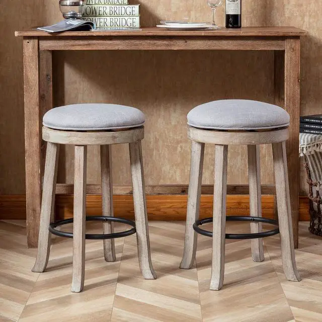Main image of DUOMAY French Vintage Swivel Bar Stools Set of 2, 26 Counter Height Stools, Fabric Armless Barstool with Rubberwood Legs, Farmhouse Kitchen Island Chair for Dining Room Bar Coffee Shop, Grey