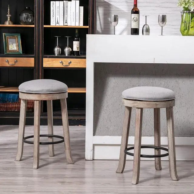 Alt view image 3 of 7 - DUOMAY French Vintage Swivel Bar Stools Set of 2, 26 Counter Height Stools, Fabric Armless Barstool with Rubberwood Legs, Farmhouse Kitchen Island Chair for Dining Room Bar Coffee Shop, Grey