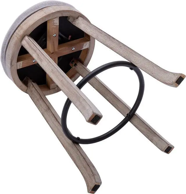 Alt view image 5 of 7 - DUOMAY French Vintage Swivel Bar Stools Set of 2, 26 Counter Height Stools, Fabric Armless Barstool with Rubberwood Legs, Farmhouse Kitchen Island Chair for Dining Room Bar Coffee Shop, Grey