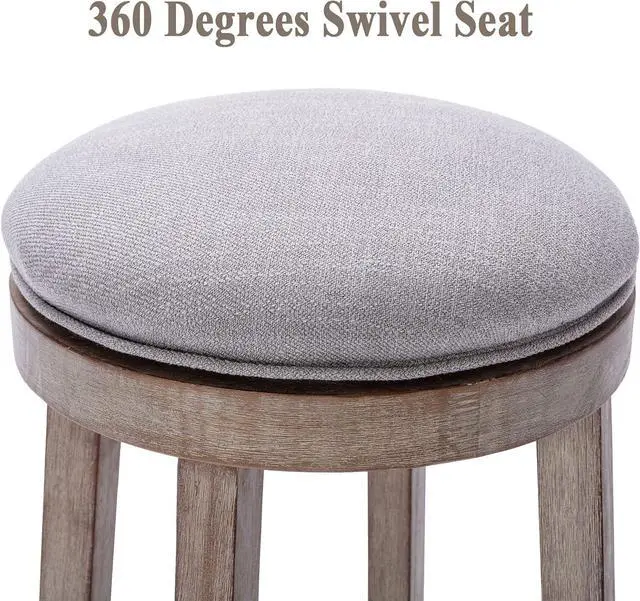 Alt view image 6 of 7 - DUOMAY French Vintage Swivel Bar Stools Set of 2, 26 Counter Height Stools, Fabric Armless Barstool with Rubberwood Legs, Farmhouse Kitchen Island Chair for Dining Room Bar Coffee Shop, Grey