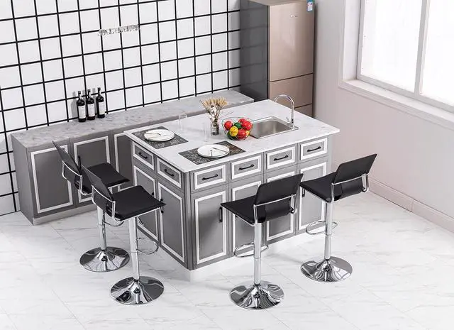 Alt view image 2 of 7 - Sidanli Black Bar Stools, Adjustable Barstools Set of 2, Swivel Bar Chairs with Back.
