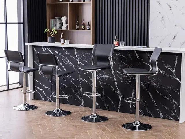 Alt view image 4 of 7 - Sidanli Black Bar Stools, Adjustable Barstools Set of 2, Swivel Bar Chairs with Back.