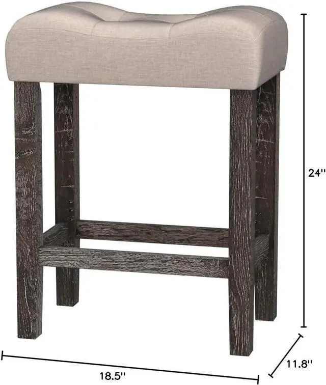 Alt view image 3 of 4 - Roundhill Furniture Sora Button Tufted Counter Height Saddle Stools, Set of 2, Taupe