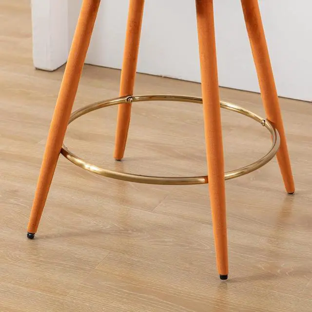 Alt view image 7 of 7 - Velvet Counter Stools Set of 4 Modern 25.5" Counter Height Barstool with Petal Back & Gold Metal Ring Footrest Comfy Upholstered Bar Chairs for Home Bar/Kitchen Island/Restaurant, Orange