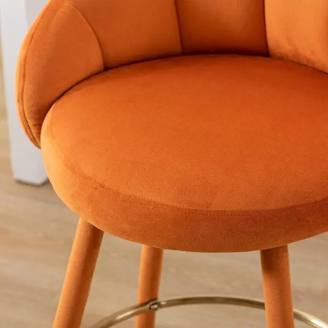 Alt view image 6 of 7 - Velvet Counter Stools Set of 4 Modern 25.5" Counter Height Barstool with Petal Back & Gold Metal Ring Footrest Comfy Upholstered Bar Chairs for Home Bar/Kitchen Island/Restaurant, Orange