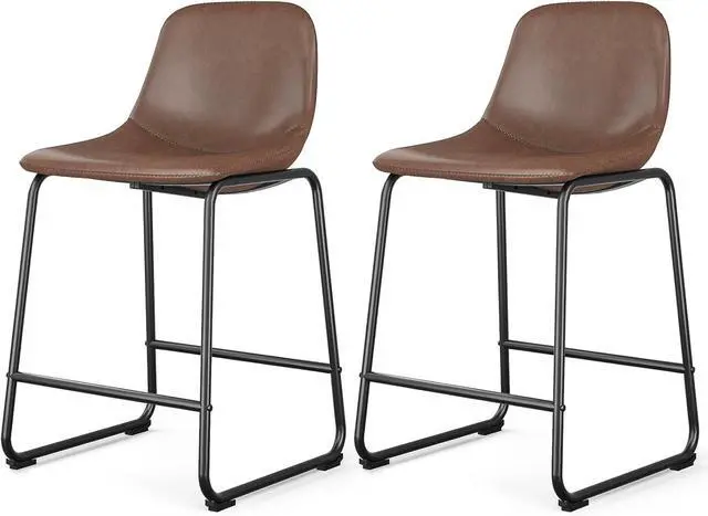 Main image of Rfiver Pu Faux Leather Bar Stools Set of 2, Industrial Pub Barstools with Back and Footrest, Modern Armless Bar Height Stool Chairs (Brown, 24" Counter Chair x2)