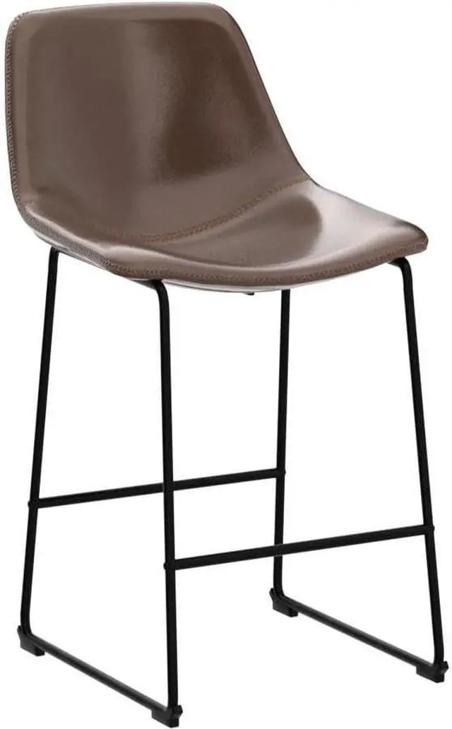 Alt view image 6 of 7 - Rfiver Pu Faux Leather Bar Stools Set of 2, Industrial Pub Barstools with Back and Footrest, Modern Armless Bar Height Stool Chairs (Brown, 24" Counter Chair x2)