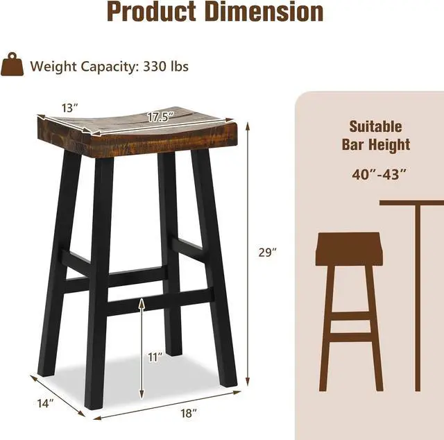 Alt view image 3 of 7 - Giantex Bar Stools Set of 2, 29" Bar Height Saddle Stools, Bar Dining Chairs with Rubber Wood Frame & Footrest, Backless Barstools for Kitchen Island, Dining Room, Pub, Rustic Brown
