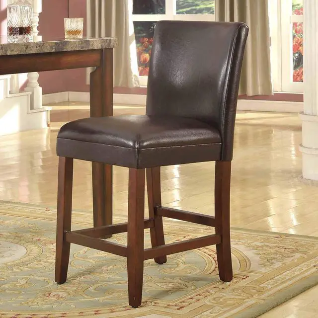 Alt view image 7 of 7 - Homepop Home Decor | Classic Counter Height Bar Stools | Faux Leather 24 Inch Bar Stools | Decorative Home Furniture (Brown Faux)