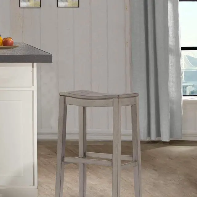 Alt view image 6 of 6 - Hillsdale Furniture Fiddler Backless Saddle Bar Stool, Aged Gray