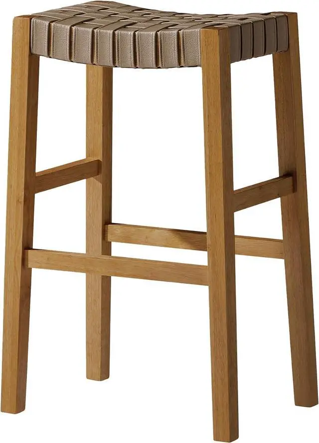 Main image of Maven Lane Kitchen Bar Stool, Home Barstools, Kitchen Island Stool Chair, Bar Height Stools for Kitchen, Island Chairs Backless Vegan Leather Saddle Bar Stools Emerson 31 Inch, Weathered Natural Wood