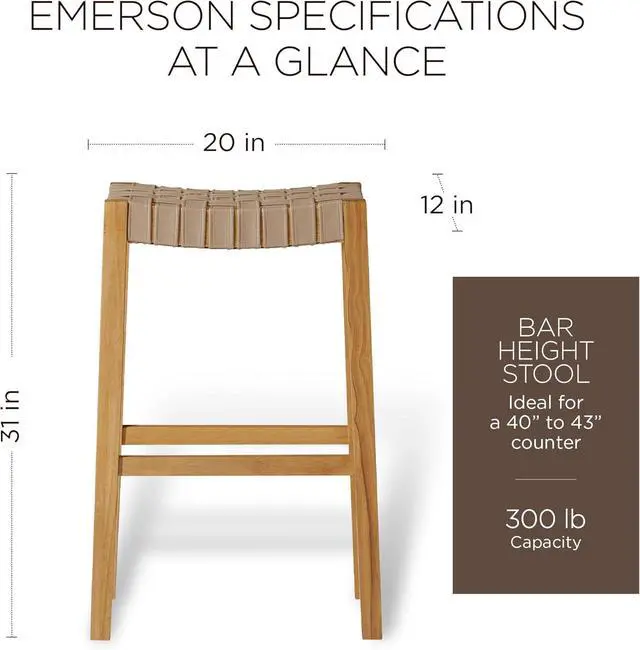 Alt view image 2 of 6 - Maven Lane Kitchen Bar Stool, Home Barstools, Kitchen Island Stool Chair, Bar Height Stools for Kitchen, Island Chairs Backless Vegan Leather Saddle Bar Stools Emerson 31 Inch, Weathered Natural Wood
