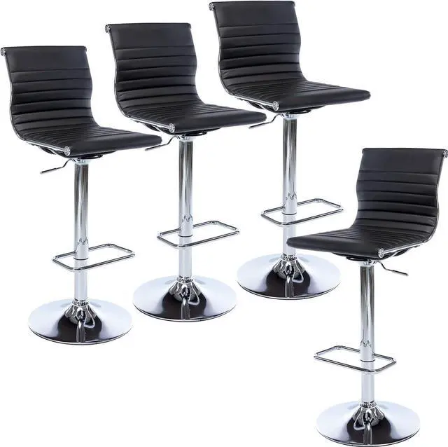 Main image of Metal Bar Stools Chairs Set of 4 Height Adjustable Barstools Modern Black PU Leather Armless Counter Stool with Chrome Base for Kitchen Island/Bar/Dining Room - Black, 4PCS
