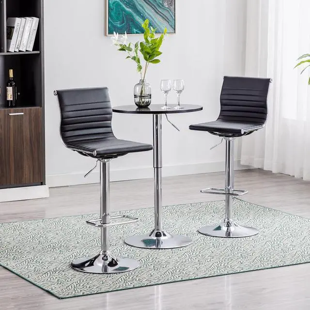 Alt view image 4 of 7 - Metal Bar Stools Chairs Set of 4 Height Adjustable Barstools Modern Black PU Leather Armless Counter Stool with Chrome Base for Kitchen Island/Bar/Dining Room - Black, 4PCS