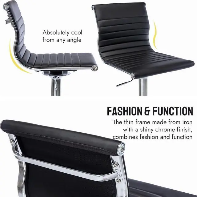 Alt view image 7 of 7 - Metal Bar Stools Chairs Set of 4 Height Adjustable Barstools Modern Black PU Leather Armless Counter Stool with Chrome Base for Kitchen Island/Bar/Dining Room - Black, 4PCS