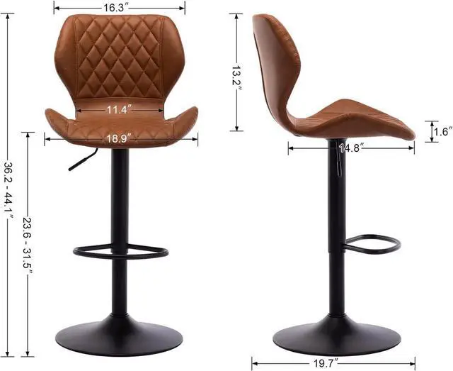 Alt view image 2 of 7 - EALSON Swivel Bar Stools Set of 2 Modern Counter Height Barstools PU Leather Bar Chairs with Back Adjustable Kitchen Island Stools for Home Bar/Dining Room, Brown
