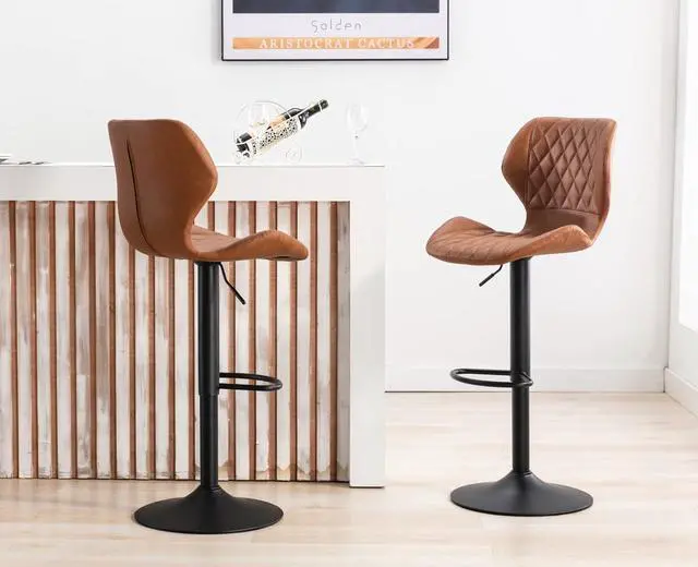Alt view image 3 of 7 - EALSON Swivel Bar Stools Set of 2 Modern Counter Height Barstools PU Leather Bar Chairs with Back Adjustable Kitchen Island Stools for Home Bar/Dining Room, Brown