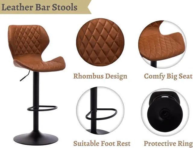 Alt view image 4 of 7 - EALSON Swivel Bar Stools Set of 2 Modern Counter Height Barstools PU Leather Bar Chairs with Back Adjustable Kitchen Island Stools for Home Bar/Dining Room, Brown
