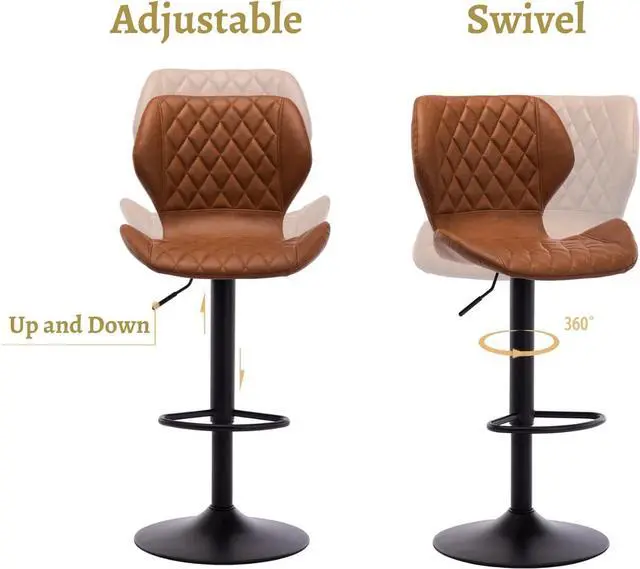 Alt view image 5 of 7 - EALSON Swivel Bar Stools Set of 2 Modern Counter Height Barstools PU Leather Bar Chairs with Back Adjustable Kitchen Island Stools for Home Bar/Dining Room, Brown