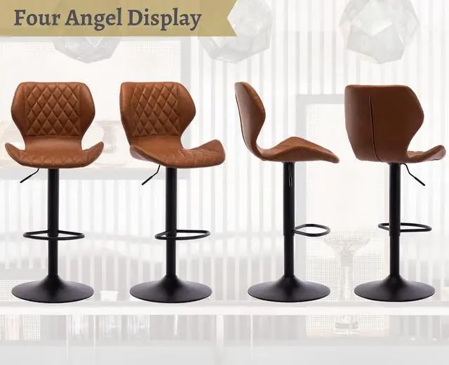 Alt view image 6 of 7 - EALSON Swivel Bar Stools Set of 2 Modern Counter Height Barstools PU Leather Bar Chairs with Back Adjustable Kitchen Island Stools for Home Bar/Dining Room, Brown