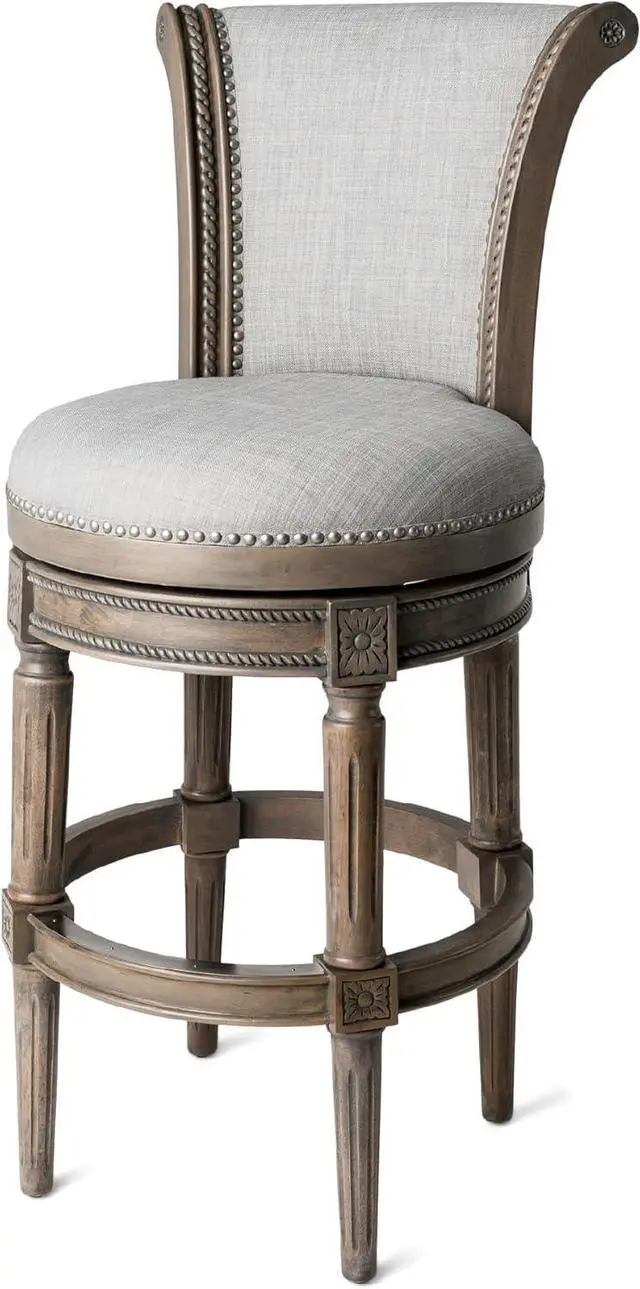 Main image of Maven Lane Pullman 31 Inch Tall Bar Height Upholstered Barstool with Back in Reclaimed Oak Finish with Ash Grey Fabric Cushion Seat