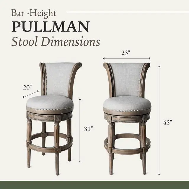 Alt view image 3 of 6 - Maven Lane Pullman 31 Inch Tall Bar Height Upholstered Barstool with Back in Reclaimed Oak Finish with Ash Grey Fabric Cushion Seat
