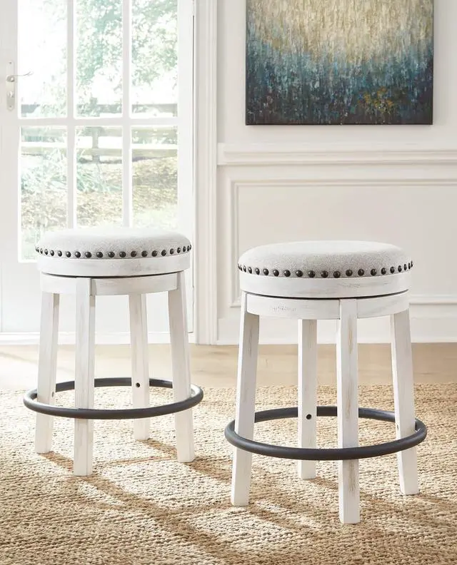 Alt view image 2 of 7 - Signature Design by Ashley Valebeck 24" Counter Height Upholstered Swivel Stool, White & Black