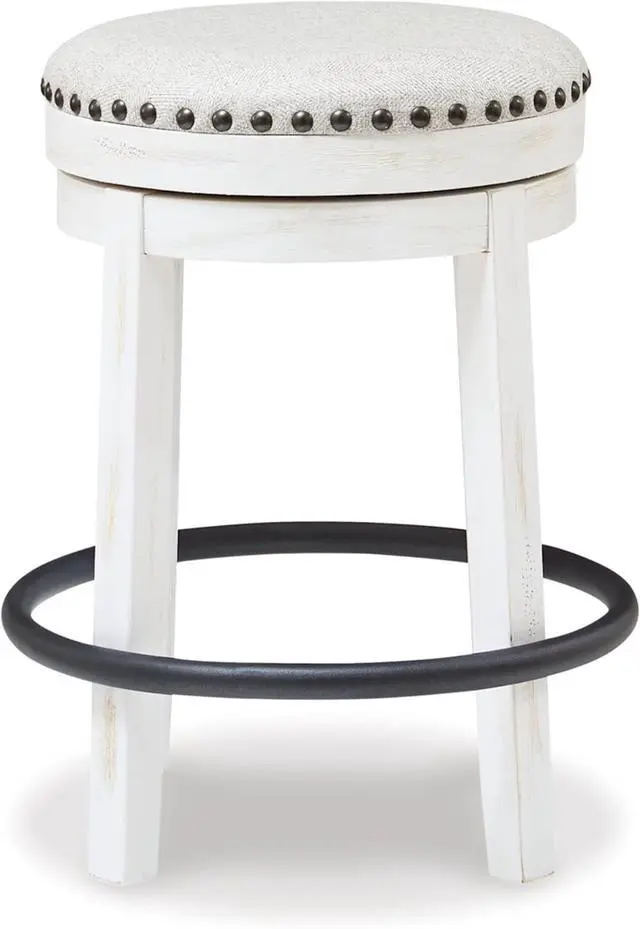 Alt view image 4 of 7 - Signature Design by Ashley Valebeck 24" Counter Height Upholstered Swivel Stool, White & Black