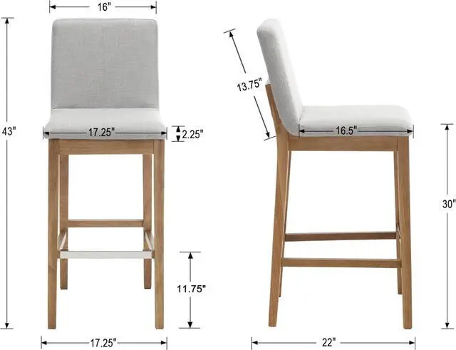 Alt view image 2 of 7 - Kmax 30 Inch Bar Stools Set of 2, Farmhouse Upholstered Bar Stools with Back Support Rustic Wooden White Armless Barstools for Bar Club Pub - Linen, Grey