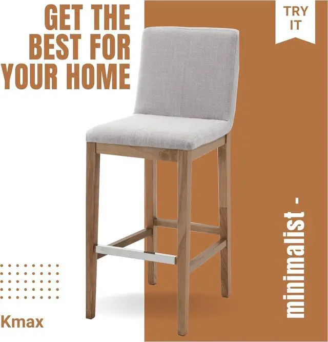 Alt view image 7 of 7 - Kmax 30 Inch Bar Stools Set of 2, Farmhouse Upholstered Bar Stools with Back Support Rustic Wooden White Armless Barstools for Bar Club Pub - Linen, Grey