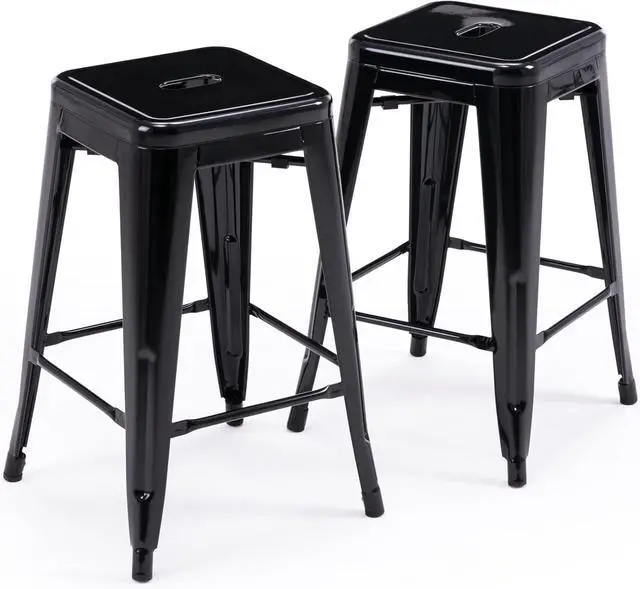 Main image of Vogue Furniture Direct 24" Bar Stools Black Backless Metal Barstools Indoor-Outdoor Counter Height Stools with Square Seat, Set of 2 - VF1571001
