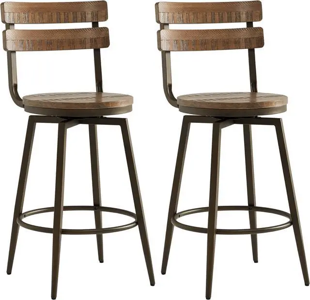 Main image of Watson & Whitely Swivel Bar Stools with Detachable Back, 26 Counter Height Bar Stools, Rustic Farmhouse Wood Barstools Set of 2 for Kitchen & Dining Room, Metal Base in Antique Bronze, Brown