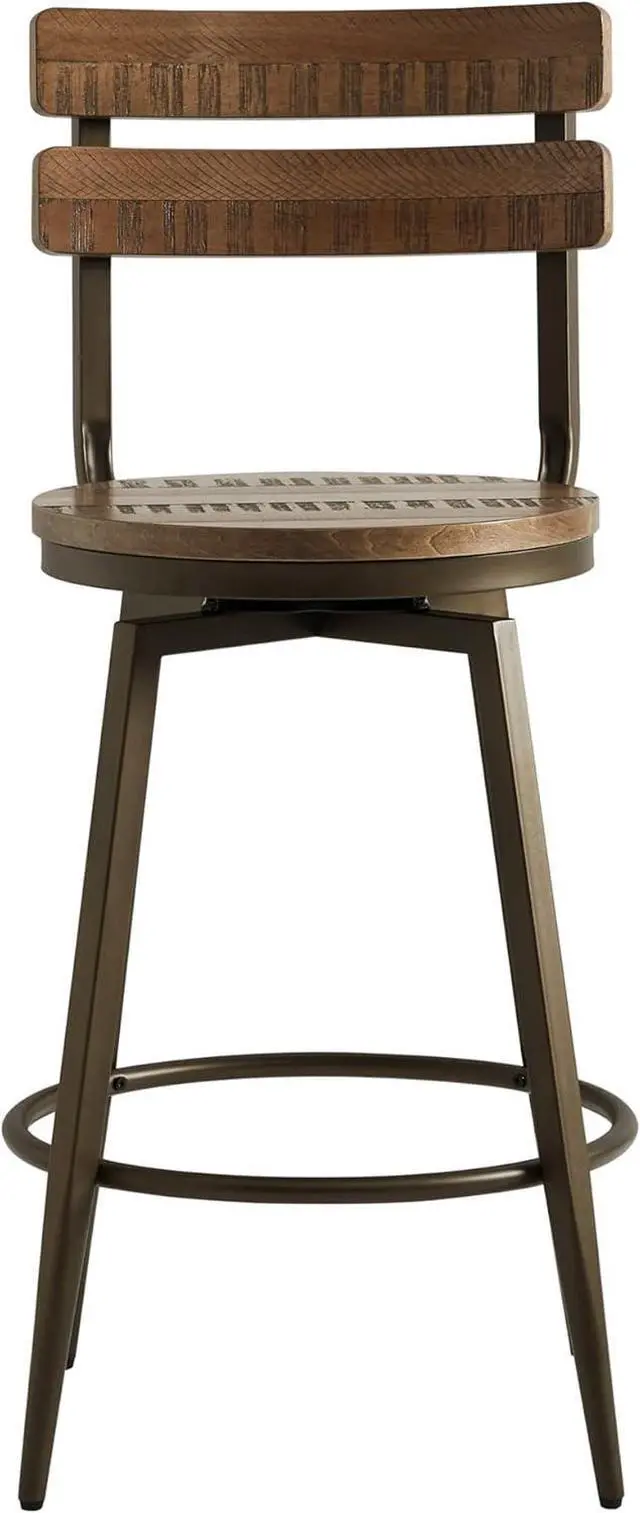 Alt view image 7 of 7 - Watson & Whitely Swivel Bar Stools with Detachable Back, 26 Counter Height Bar Stools, Rustic Farmhouse Wood Barstools Set of 2 for Kitchen & Dining Room, Metal Base in Antique Bronze, Brown