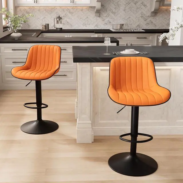 Main image of YOUNIKE Orange Bar Stools Set of 2 Kitchen Counter Height Barstools with Backs Swivel High Faux Leather Paddedt Bar Chairs Modern Adjustable Tall Stools for Breakfas Island