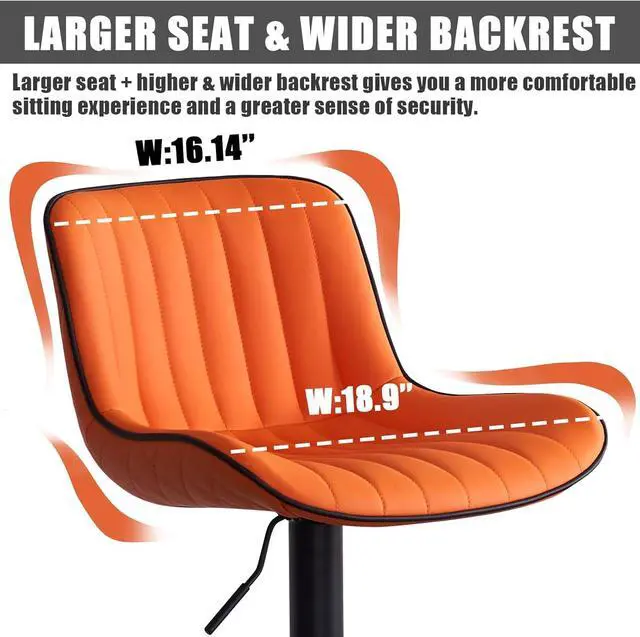 Alt view image 3 of 7 - YOUNIKE Orange Bar Stools Set of 2 Kitchen Counter Height Barstools with Backs Swivel High Faux Leather Paddedt Bar Chairs Modern Adjustable Tall Stools for Breakfas Island