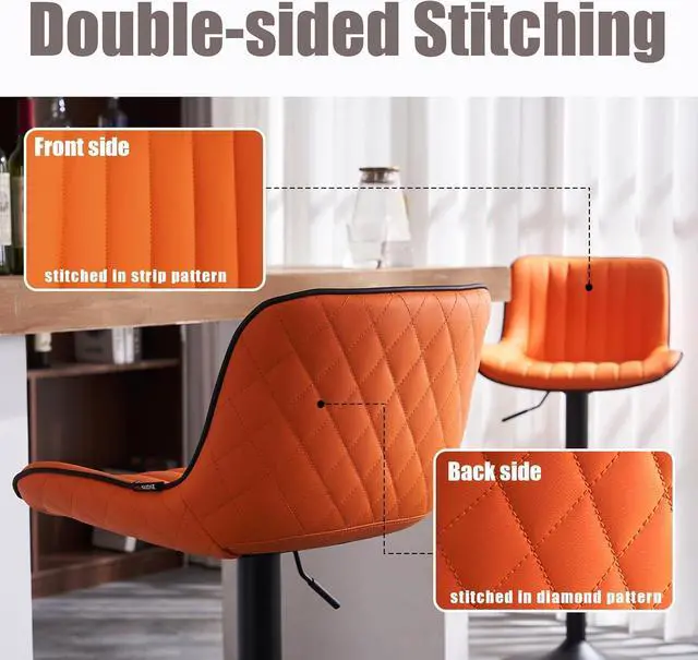 Alt view image 4 of 7 - YOUNIKE Orange Bar Stools Set of 2 Kitchen Counter Height Barstools with Backs Swivel High Faux Leather Paddedt Bar Chairs Modern Adjustable Tall Stools for Breakfas Island
