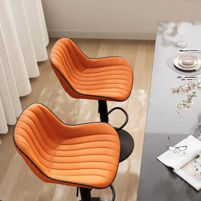 Alt view image 6 of 7 - YOUNIKE Orange Bar Stools Set of 2 Kitchen Counter Height Barstools with Backs Swivel High Faux Leather Paddedt Bar Chairs Modern Adjustable Tall Stools for Breakfas Island