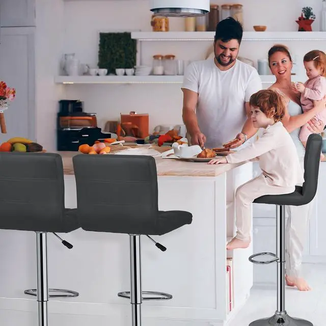 Alt view image 2 of 7 - ZENY X-Large Bar Stools Set of 2- Counter Chairs Adjustable Counter Height Swivel Barstools, Square PU Leather Kitchen Counter Height Bar Stools, Kitchen Island Chairs (Grey)