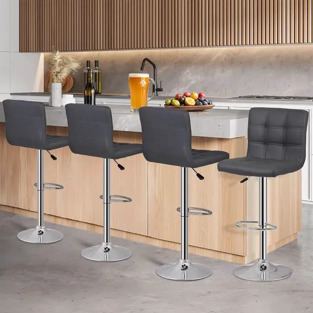 Alt view image 4 of 7 - ZENY X-Large Bar Stools Set of 2- Counter Chairs Adjustable Counter Height Swivel Barstools, Square PU Leather Kitchen Counter Height Bar Stools, Kitchen Island Chairs (Grey)