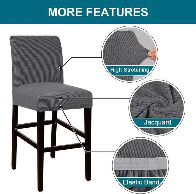 Alt view image 4 of 7 - Turquoize Stretch Bar Stool Cover Counter Stool Pub Chair Slipcover for Dining Room Cafe Barstool Slipcover Removable Furniture Chair Seat Cover Jacquard Fabric with Elastic Bottom Set of 4,Gray