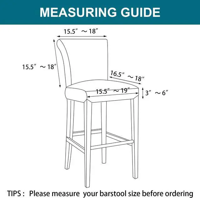 Alt view image 6 of 7 - Turquoize Stretch Bar Stool Cover Counter Stool Pub Chair Slipcover for Dining Room Cafe Barstool Slipcover Removable Furniture Chair Seat Cover Jacquard Fabric with Elastic Bottom Set of 4,Gray