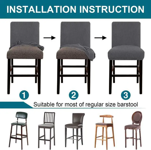 Alt view image 7 of 7 - Turquoize Stretch Bar Stool Cover Counter Stool Pub Chair Slipcover for Dining Room Cafe Barstool Slipcover Removable Furniture Chair Seat Cover Jacquard Fabric with Elastic Bottom Set of 4,Gray