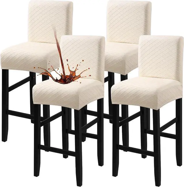 Main image of Waterproof Bar Stool Covers 4 PCS, Stretch Pub Tall Chair Slipcover with Backs Counter Chair Cover Barstool Slipcovers Removable Washable (Beige, 4 PCS)